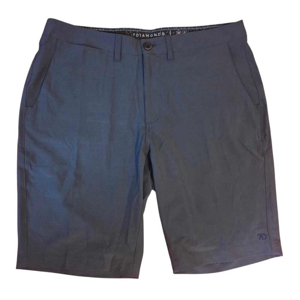 7 Diamonds Momentum Performance Shorts, 10" length, sz 34 Charcoal Gray